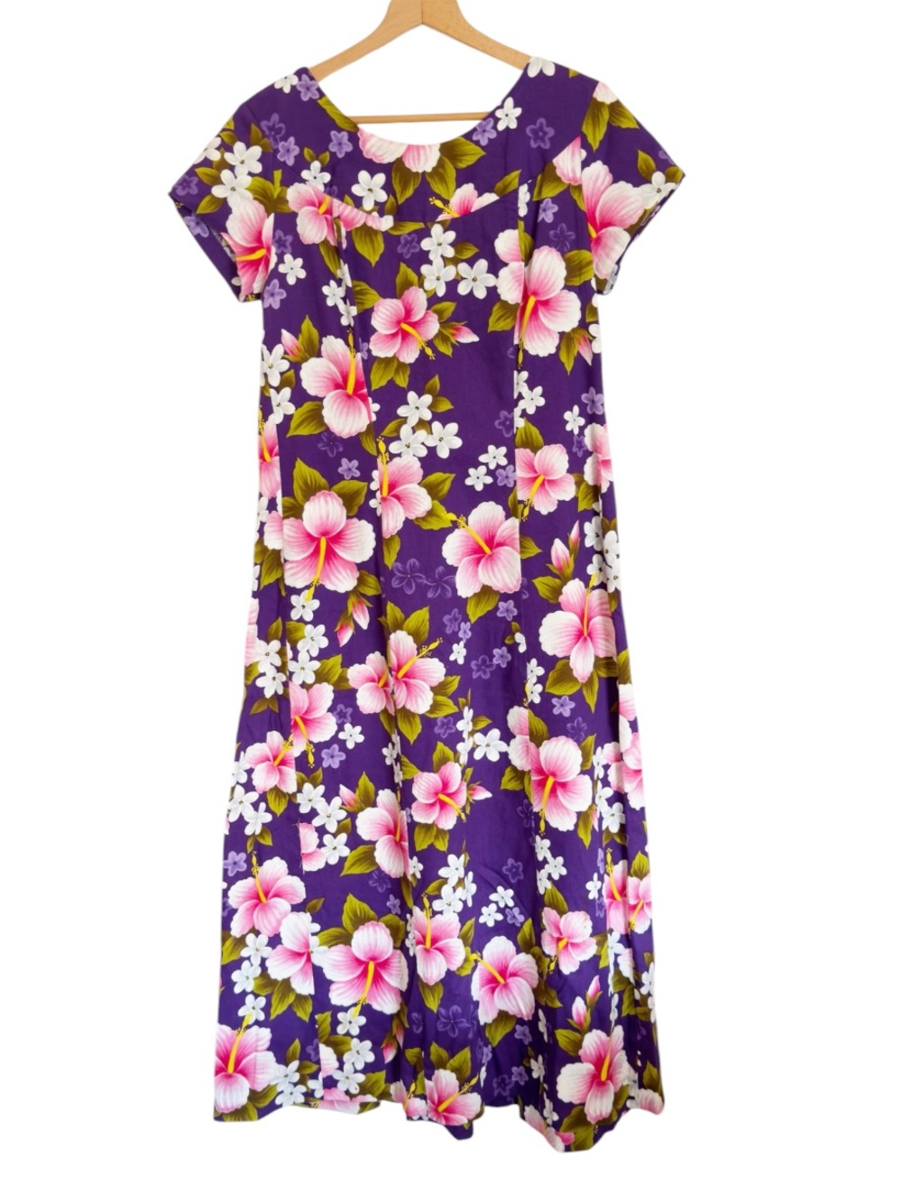Vintage Ui-Maikai Purple Pink Hibiscus Hawaiian LuauTropical Maxi Dress size 14
